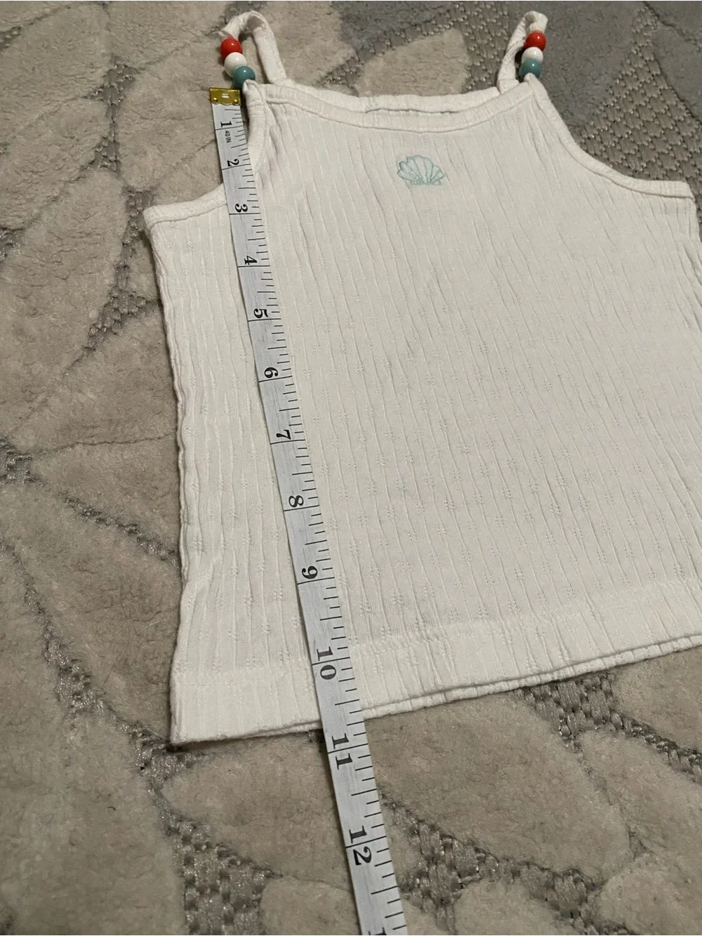 Carter’s Baby Girl White Ribbed Shell Tank Top with Bead-Strap Detail 12 Month